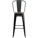 Flash Furniture CH-31320-30GB-BQ-WD-GG Bar Stool w/ Curved Back & Wood Seat, Black Antique Gold thumbnail 5