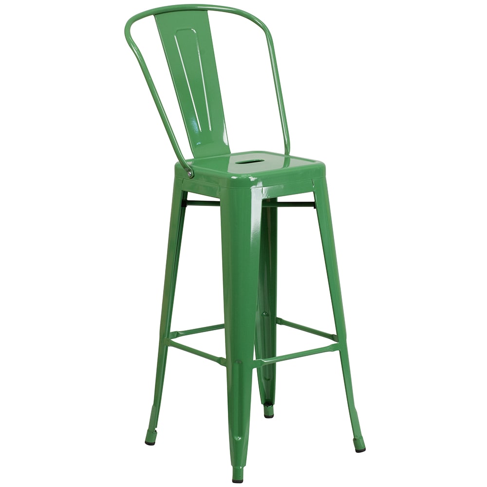 Flash Furniture CH-31320-30GB-GN-GG Bar Stool w/ Curved Back & Metal Seat, Green