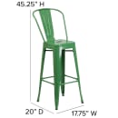 Flash Furniture CH-31320-30GB-GN-GG Bar Stool w/ Curved Back & Metal Seat, Green thumbnail 2