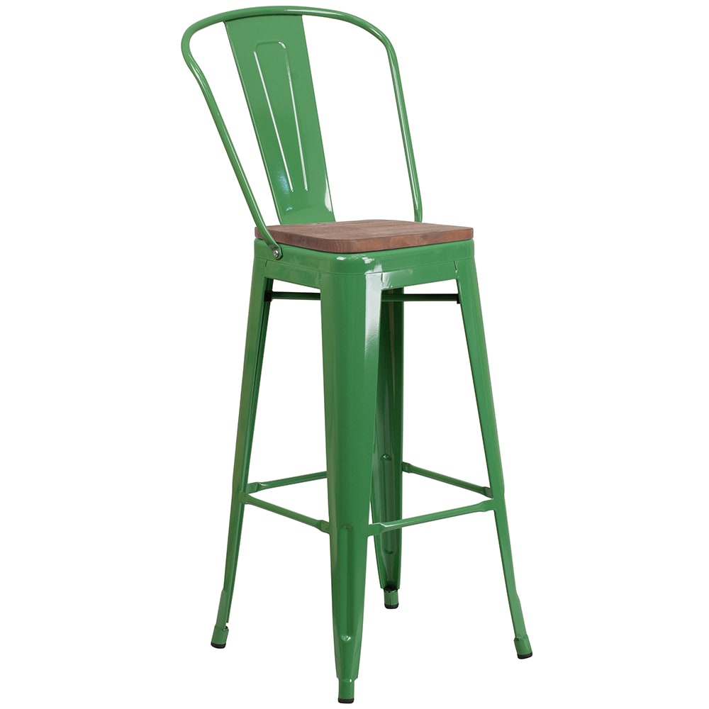 Flash Furniture CH-31320-30GB-GN-WD-GG Bar Stool w/ Curved Back & Wood Seat, Green