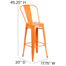 Flash Furniture CH-31320-30GB-OR-GG Bar Stool w/ Curved Back & Metal Seat, Orange thumbnail 2