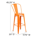 Flash Furniture CH-31320-30GB-OR-PL2T-GG Bar Height Bar Stool w/Removable Back and Wood Seat - Steel, Orange thumbnail 2