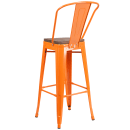 Flash Furniture CH-31320-30GB-OR-WD-GG Bar Stool w/ Curved Back & Wood Seat, Orange thumbnail 3
