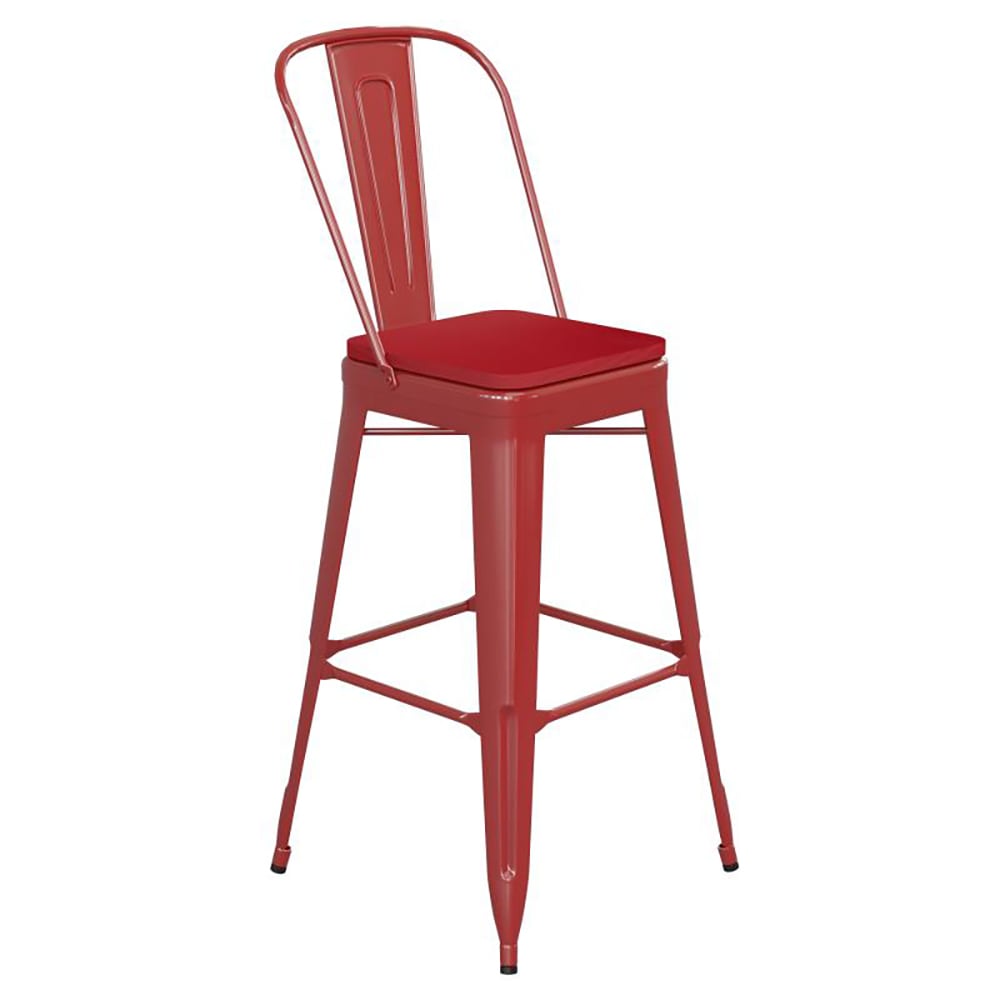 Flash Furniture CH-31320-30GB-RED-PL2R-GG Bar Height Bar Stool w/Removable Back and Wood Seat - Steel, Red