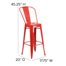 Flash Furniture CH-31320-30GB-RED-PL2R-GG Bar Height Bar Stool w/Removable Back and Wood Seat - Steel, Red thumbnail 2