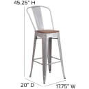 Flash Furniture CH-31320-30GB-SIL-WD-GG Bar Stool w/ Curved Back & Wood Seat, Silver thumbnail 2