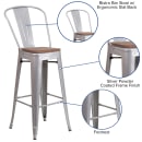 Flash Furniture CH-31320-30GB-SIL-WD-GG Bar Stool w/ Curved Back & Wood Seat, Silver thumbnail 3