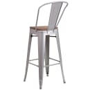 Flash Furniture CH-31320-30GB-SIL-WD-GG Bar Stool w/ Curved Back & Wood Seat, Silver thumbnail 4