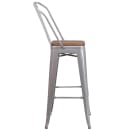 Flash Furniture CH-31320-30GB-SIL-WD-GG Bar Stool w/ Curved Back & Wood Seat, Silver thumbnail 6
