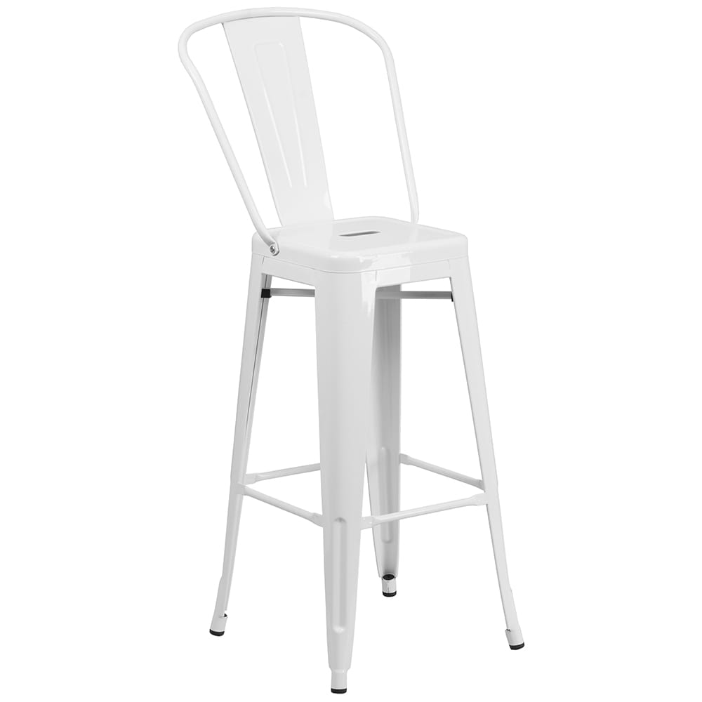 Flash Furniture CH-31320-30GB-WH-GG Bar Stool w/ Curved Back & Metal Seat, White