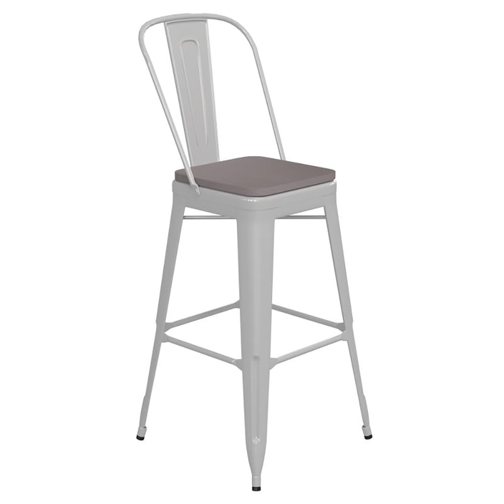 Flash Furniture CH-31320-30GB-WH-PL2G-GG Bar Height Bar Stool w/Removable Back and Wood Seat - Steel, White