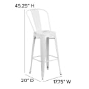 Flash Furniture CH-31320-30GB-WH-PL2G-GG Bar Height Bar Stool w/Removable Back and Wood Seat - Steel, White thumbnail 2