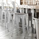 Flash Furniture CH-31320-30GB-WH-PL2G-GG Bar Height Bar Stool w/Removable Back and Wood Seat - Steel, White thumbnail 4