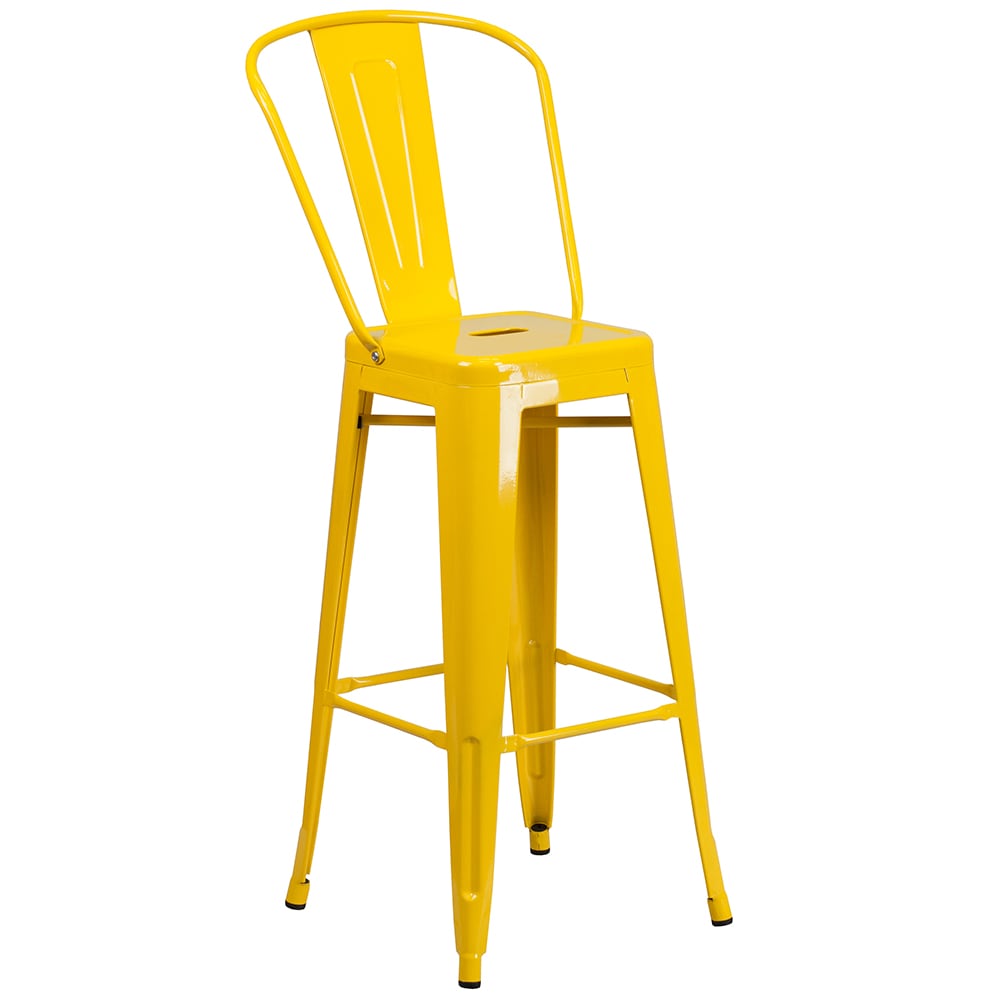 Flash Furniture CH-31320-30GB-YL-GG Bar Stool w/ Curved Back & Metal Seat, Yellow