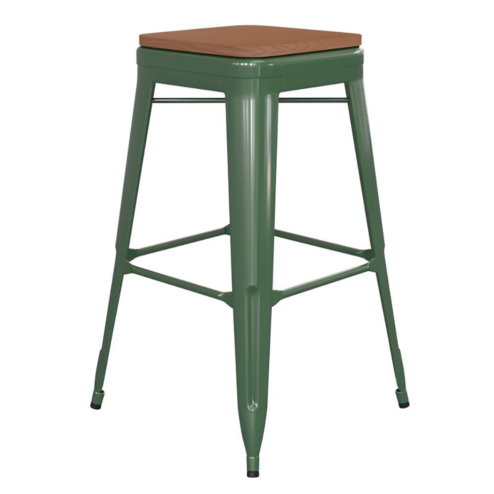 Flash Furniture CH-31320-30-GN-PL2T-GG Backless Bar Stool w/ Wood Seat - Steel, Green