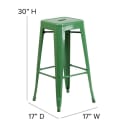 Flash Furniture CH-31320-30-GN-PL2T-GG Backless Bar Stool w/ Wood Seat - Steel, Green thumbnail 2