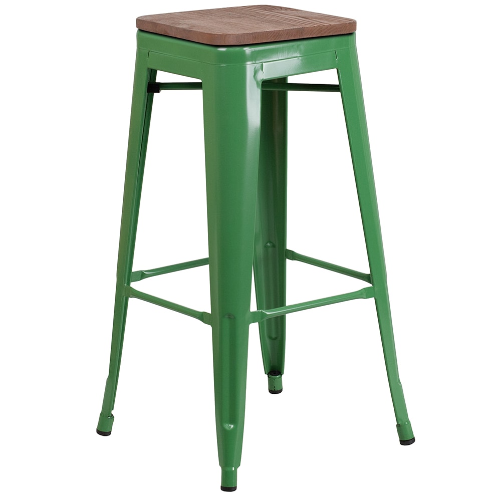 Flash Furniture CH-31320-30-GN-WD-GG Backless Bar Stool w/ Wood Seat, Green