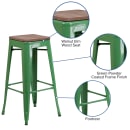Flash Furniture CH-31320-30-GN-WD-GG Backless Bar Stool w/ Wood Seat, Green thumbnail 3