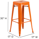 Flash Furniture CH-31320-30-OR-GG Backless Bar Stool w/ Metal Seat, Orange thumbnail 2