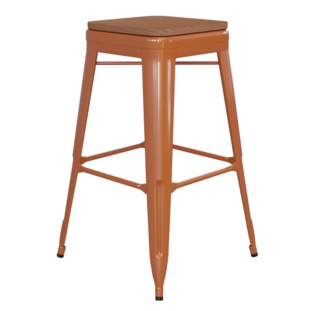 Flash Furniture CH-31320-30-OR-PL2T-GG Backless Bar Stool w/ Wood Seat - Steel, Orange