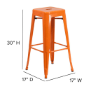 Flash Furniture CH-31320-30-OR-PL2T-GG Backless Bar Stool w/ Wood Seat - Steel, Orange thumbnail 2