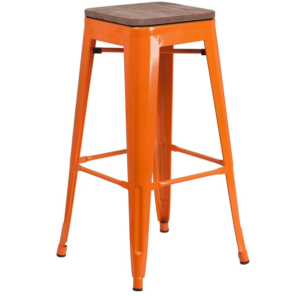 Flash Furniture CH-31320-30-OR-WD-GG Backless Bar Stool w/ Wood Seat, Orange