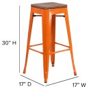 Flash Furniture CH-31320-30-OR-WD-GG Backless Bar Stool w/ Wood Seat, Orange thumbnail 2