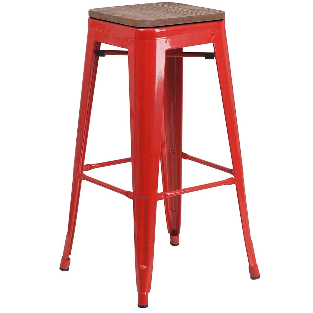 Flash Furniture CH-31320-30-RED-WD-GG Backless Bar Stool w/ Wood Seat, Red
