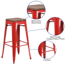 Flash Furniture CH-31320-30-RED-WD-GG Backless Bar Stool w/ Wood Seat, Red thumbnail 3