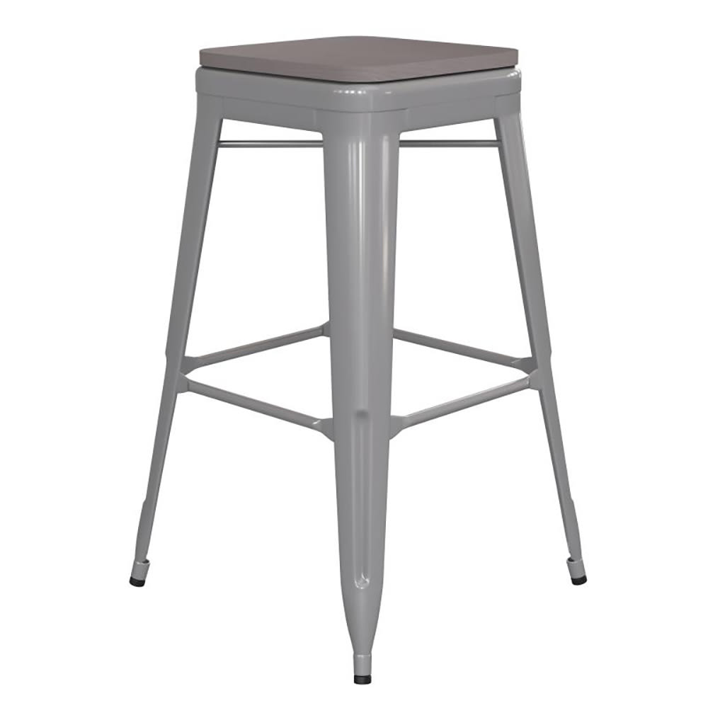 Flash Furniture CH-31320-30-SIL-PL2G-GG Backless Bar Stool w/ Wood Seat - Steel, Silver