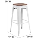 Flash Furniture CH-31320-30-WH-WD-GG Backless Bar Stool w/ Wood Seat, White thumbnail 2