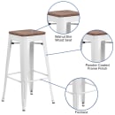 Flash Furniture CH-31320-30-WH-WD-GG Backless Bar Stool w/ Wood Seat, White thumbnail 3