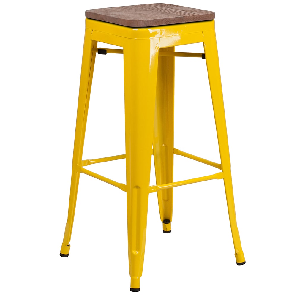 Flash Furniture CH-31320-30-YL-WD-GG Backless Bar Stool w/ Wood Seat, Yellow