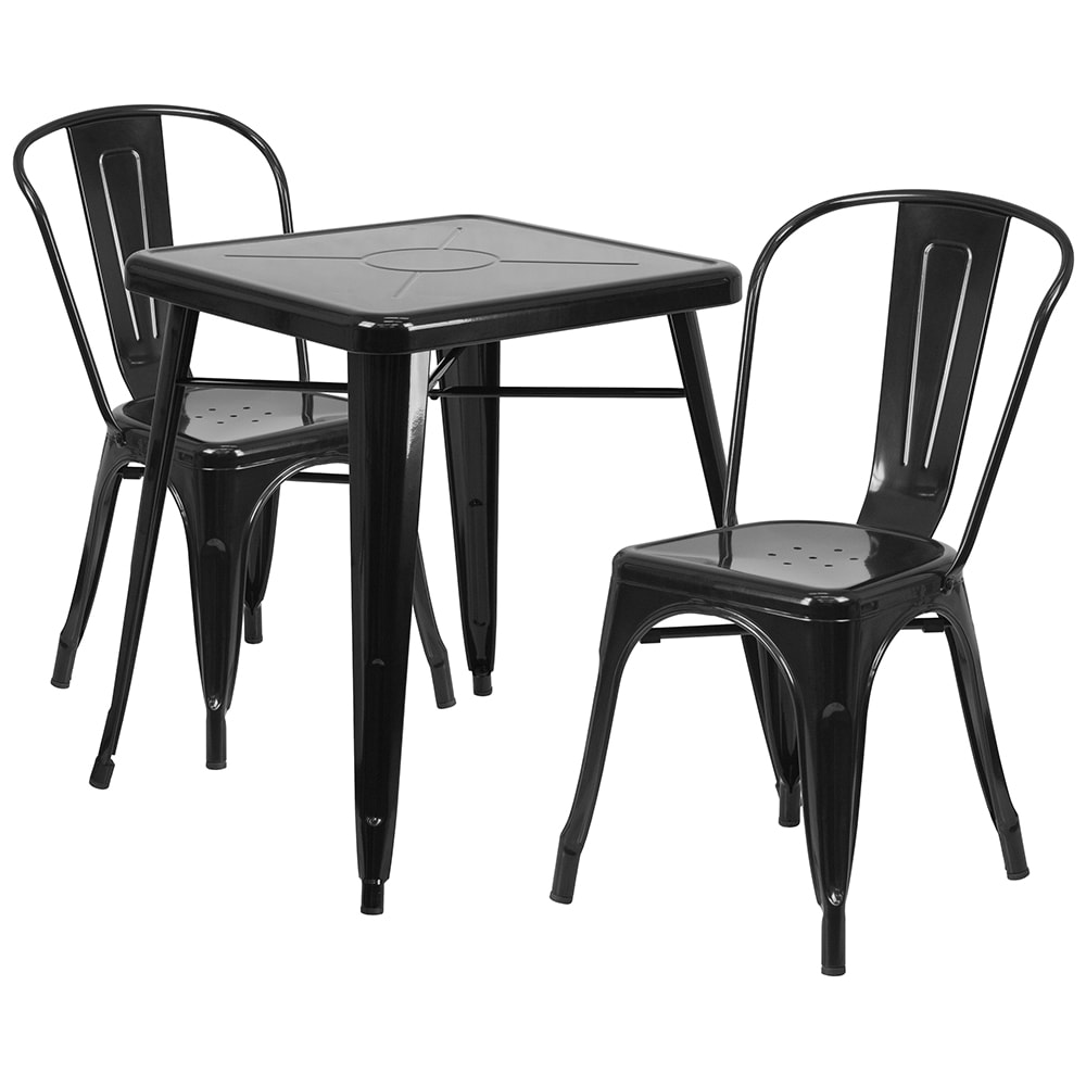 Flash Furniture CH-31330-2-30-BK-GG 23 3/4" Square Table & (2) Chair Set - Steel, Black