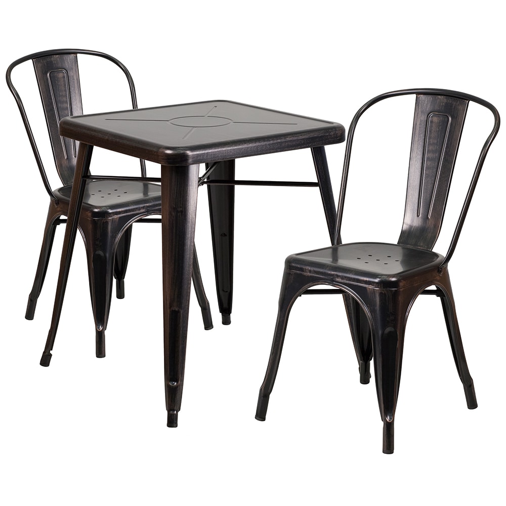 Flash Furniture CH-31330-2-30-BQ-GG 23 3/4" Square Table & (2) Chair Set - Steel, Black & Antique Gold