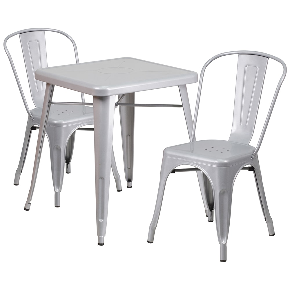 Flash Furniture CH-31330-2-30-SIL-GG 23 3/4" Square Table & (2) Chair Set - Steel, Silver