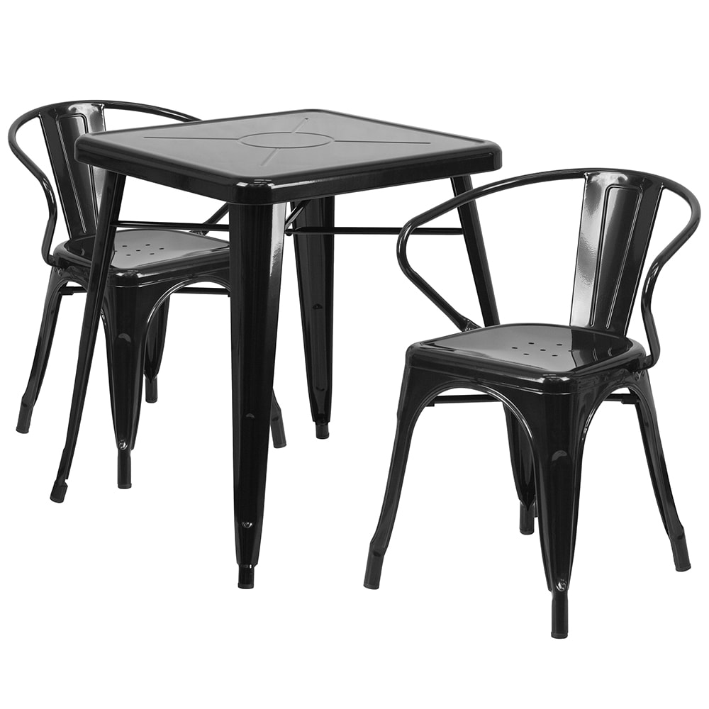 Flash Furniture CH-31330-2-70-BK-GG 23 3/4" Square Table & (2) Arm Chair Set - Steel, Black