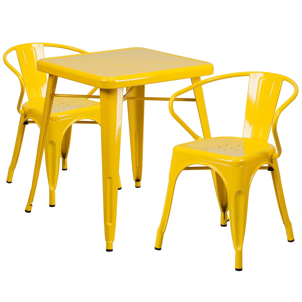 Flash Furniture CH-31330-2-70-YL-GG 23 3/4" Square Table & (2) Arm Chair Set - Steel, Yellow