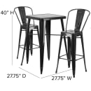 Flash Furniture CH-31330B-2-30GB-BK-GG 27 3/4" Square Bar Height Table w/ (2) Bar Stool Set - Black Steel Top, Steel Base thumbnail 2