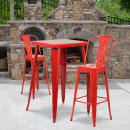 Flash Furniture CH-31330B-2-30GB-RED-GG 27 3/4" Square Bar Height Table w/ (2) Bar Stool Set - Red Steel Top, Steel Base thumbnail 4