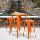 Flash Furniture CH-31330B-2-30SQ-OR-GG 27 3/4" Square Bar Height Table w/ (2) Bar Stool Set - Orange Steel Top, Steel Base thumbnail 4