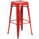 Flash Furniture CH-31330B-2-30SQ-RED-GG 27 3/4" Square Bar Height Table w/ (2) Bar Stool Set - Red Steel Top, Steel Base thumbnail 3
