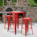 Flash Furniture CH-31330B-2-30SQ-RED-GG 27 3/4" Square Bar Height Table w/ (2) Bar Stool Set - Red Steel Top, Steel Base thumbnail 4
