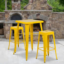 Flash Furniture CH-31330B-2-30SQ-YL-GG 27 3/4" Square Bar Height Table w/ (2) Bar Stool Set - Yellow Steel Top, Steel Base thumbnail 4