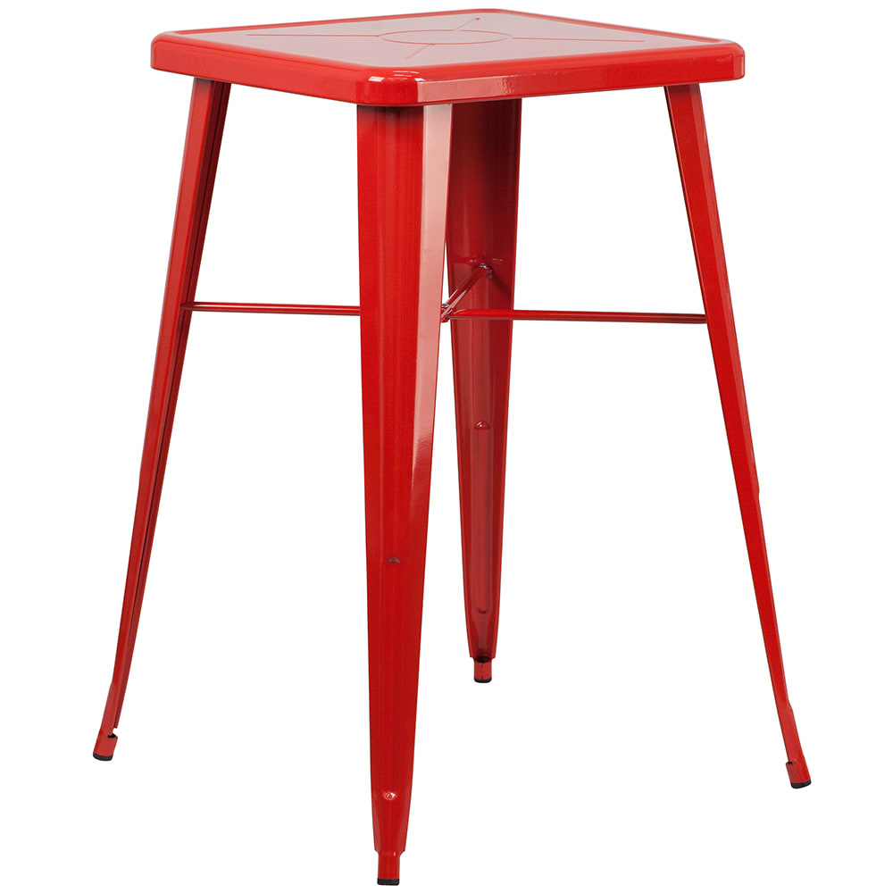 Flash Furniture CH-31330-RED-GG 23 3/4" Square Bar Height Table - Red Steel Top, Steel Base
