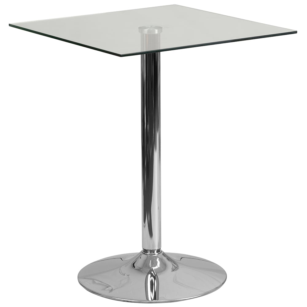 Flash Furniture CH-4-GG 23 3/4" Square Dining Height Table w/ Glass Top - Chrome Base, Silver