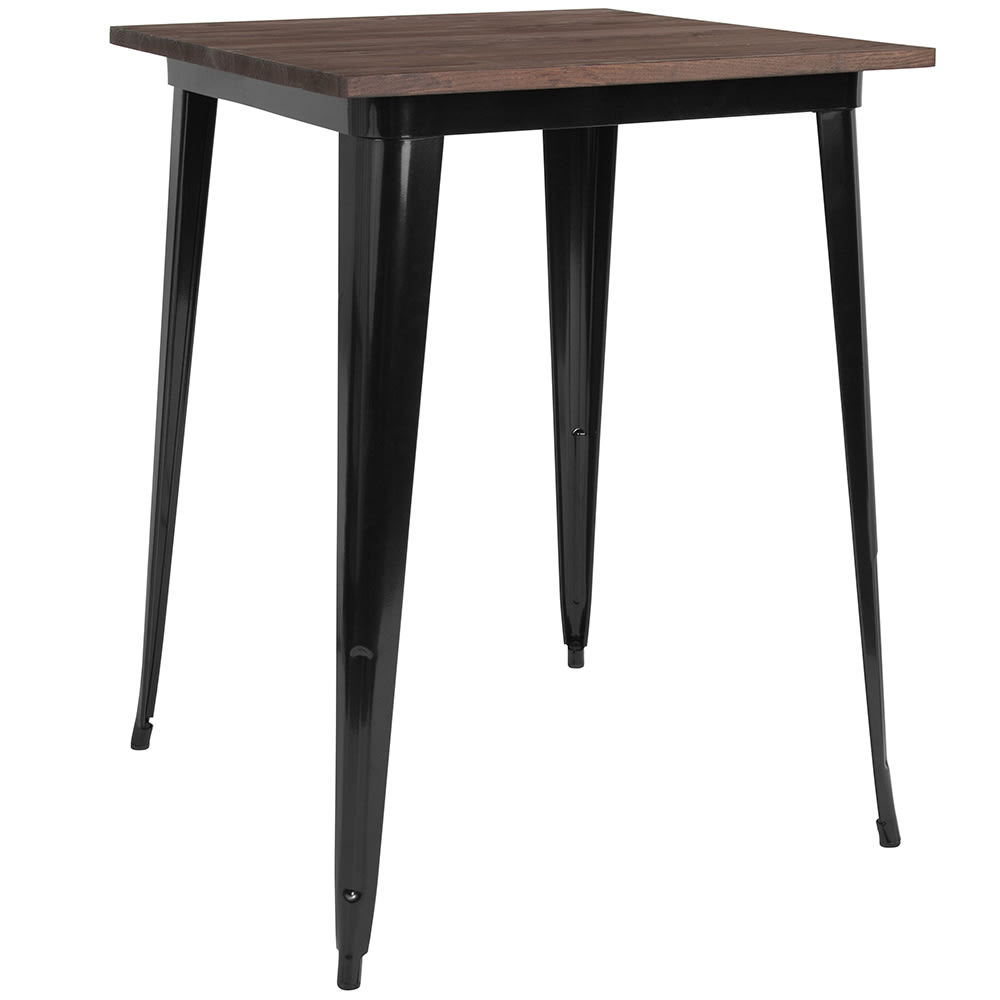 Flash Furniture CH-51040-40M1-BK-GG 31 1/2" Square Bar Height Table - Walnut Rustic Wood Top, Steel Base