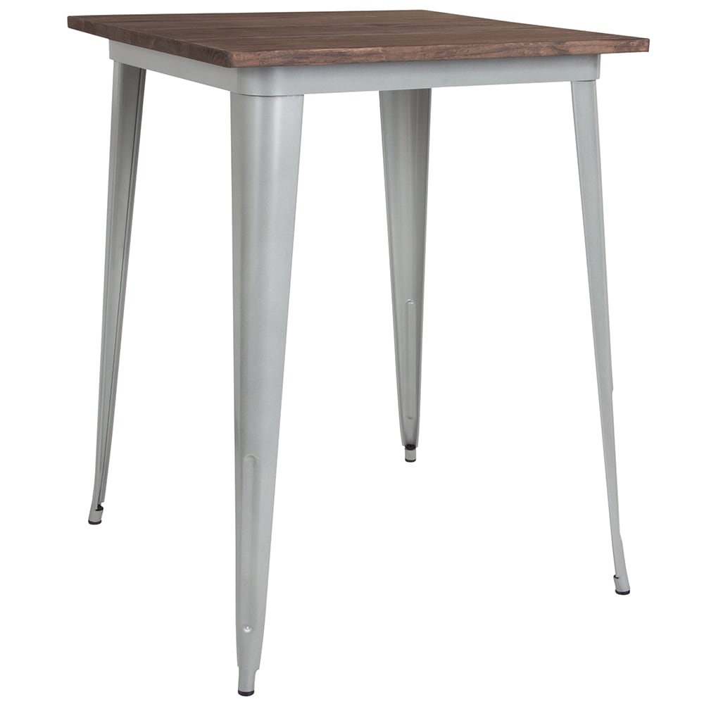 Flash Furniture CH-51040-40M1-SIL-GG 31 1/2" Square Bar Height Table - Walnut Rustic Wood Top, Steel Base