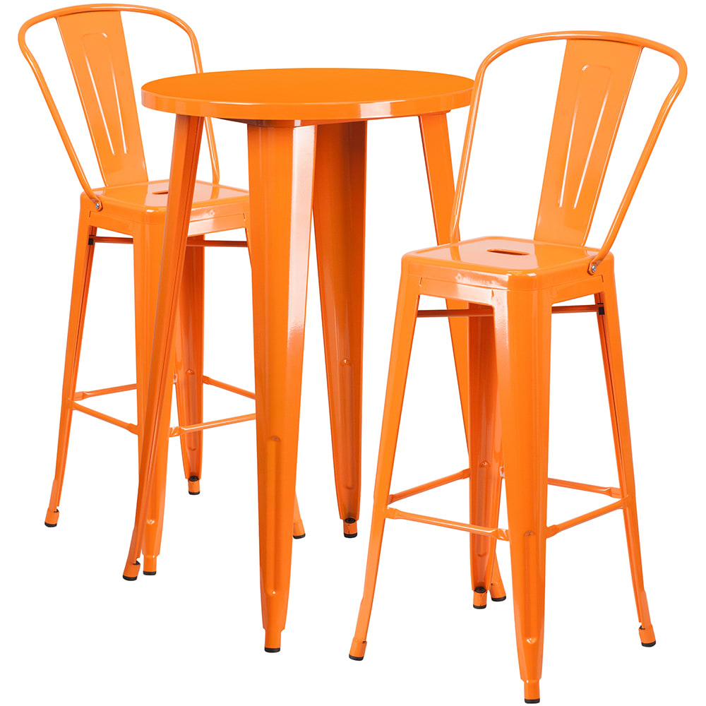Flash Furniture CH-51080BH-2-30CAFE-OR-GG 24" Round Bar Height Table w/ (2) Bar Stool Set - Orange Steel Top, Steel Base