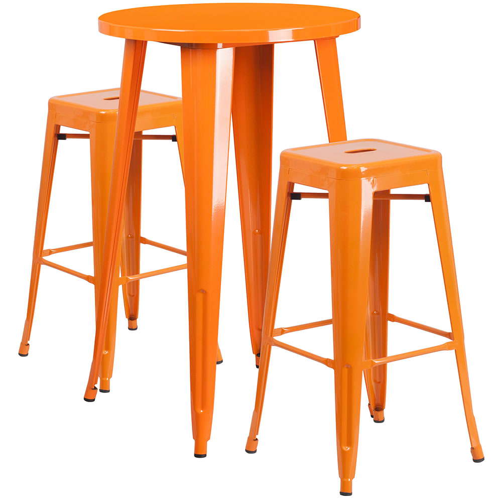 Flash Furniture CH-51080BH-2-30SQST-OR-GG 24" Round Bar Height Table w/ (2) Bar Stool Set - Orange Steel Top, Steel Base